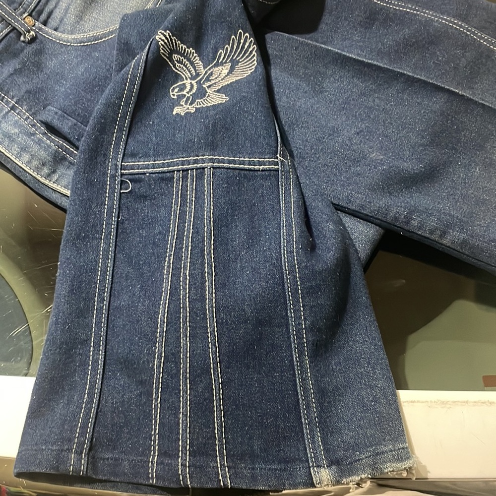 Sheplers Vintage Mens 70s Western mini bell dark denim jeans eagle embroidery - Picture 3 of 8